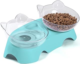 MILIFUN Cat Bowls, Cat Food Bowls Elevated Tilted, Anti Vomiting Kitty Bowls for Puppy and Bunny, Orthopedic Cat Bowls for Indoor Cats.(Blue)