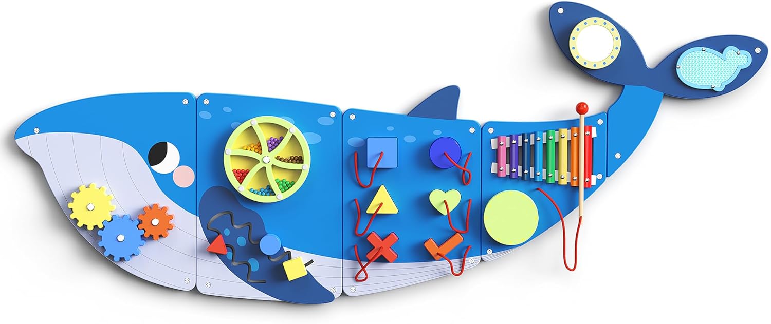 BlueWood Whale Wall Busy Board Panels, Toddler Learning Activity Center, Montessori Philosophy Sensory, Educational Toys, Conducive to All-Round Development