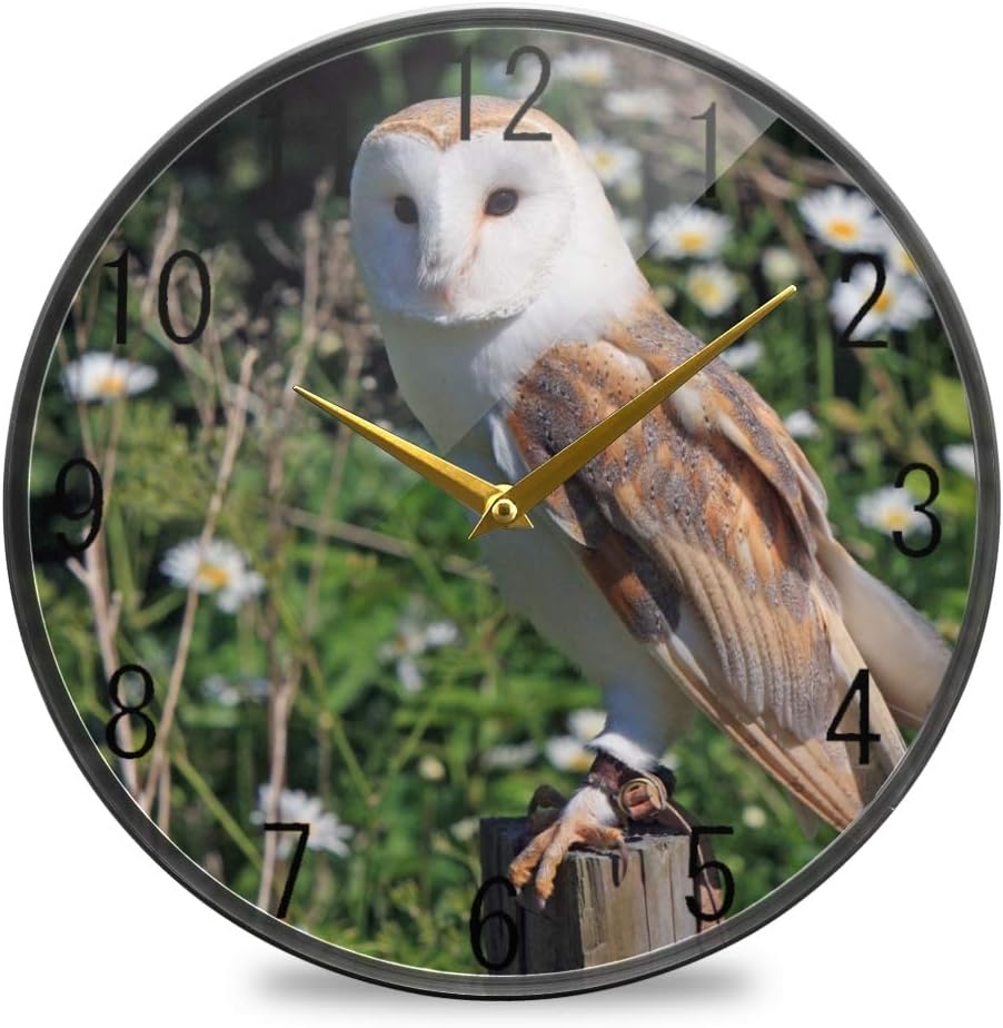 FANTAZIO Desk Clock Clock Barn Owl Tie On Deadman Wall Clock Stand Clock for Kitchen, Living Room, Bedroom 11.9x11.9inch/9.5x9.5inch