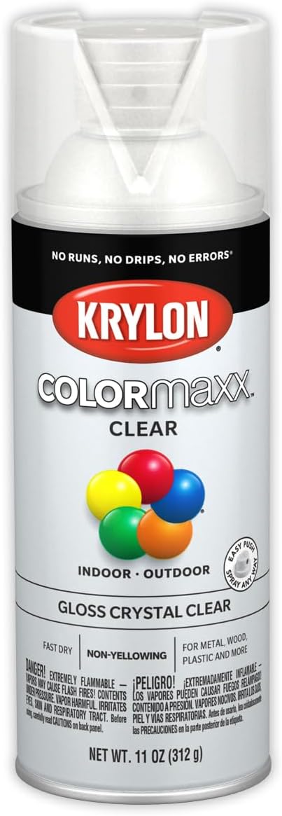 Krylon K05515007 COLORmaxx Acrylic Clear Finish for Indoor/Outdoor Use, Gloss Crystal Clear , 11 Ounce (Pack of 1)