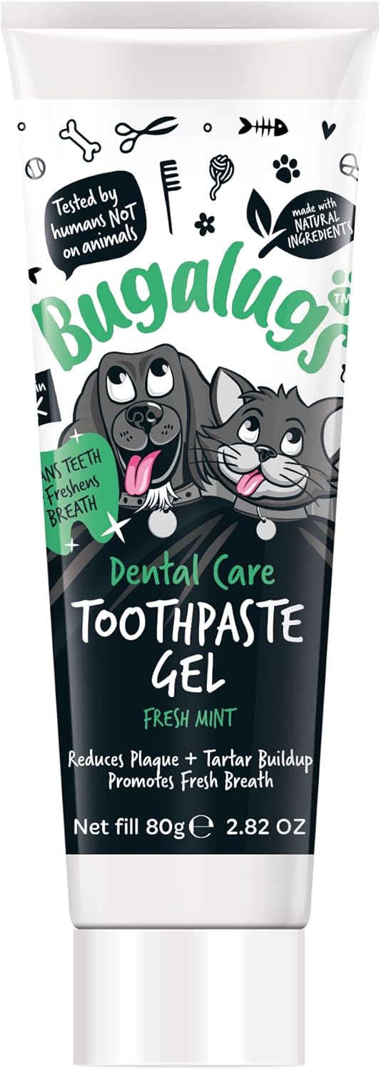 Bugalugs Dog Toothpaste Gel - Dog Teeth Cleaning Products for Cats and Dogs, Fresh Mint Dog Breath Freshener & Dog Plaque Remover use with Bugalugs Dog Toothbrush & Cat Toothbrush