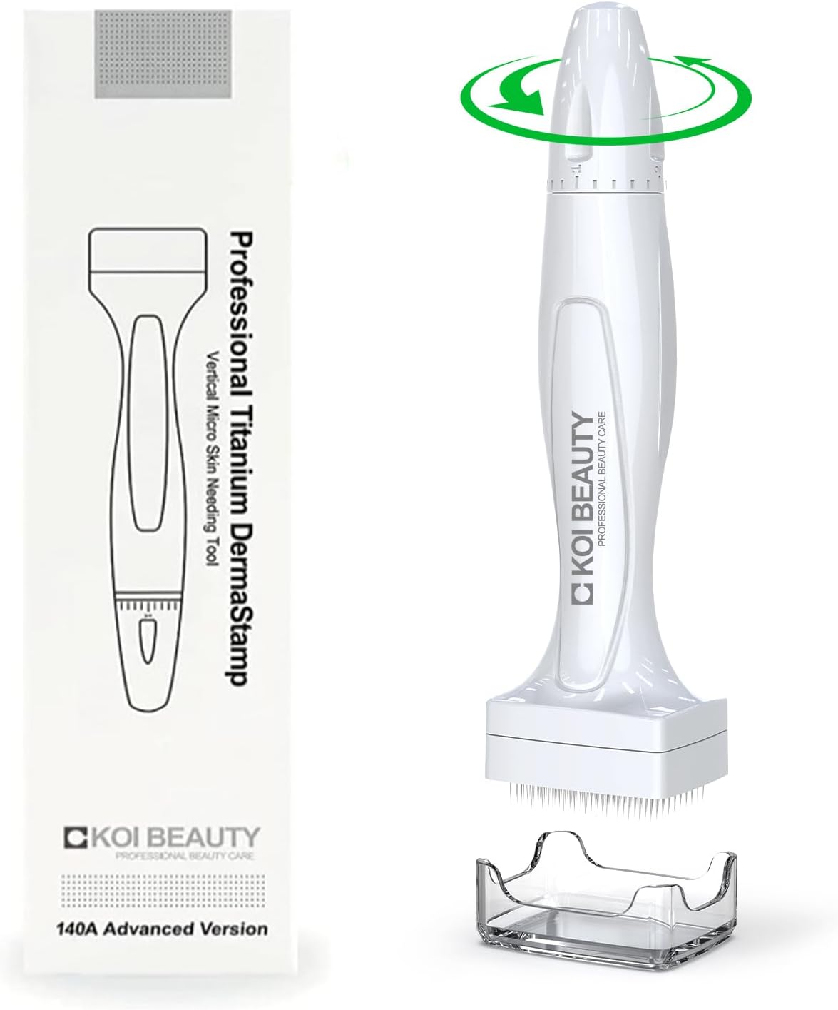 KOI BEAUTY Adjustable Derma Stamp- 140 REAL NEEDLE, Professional Microneedling for Home, Dermastamp for Scalp Hair Beard Growth Face Body, Derma Roller & Microneedling Pen Alternative for Men Women