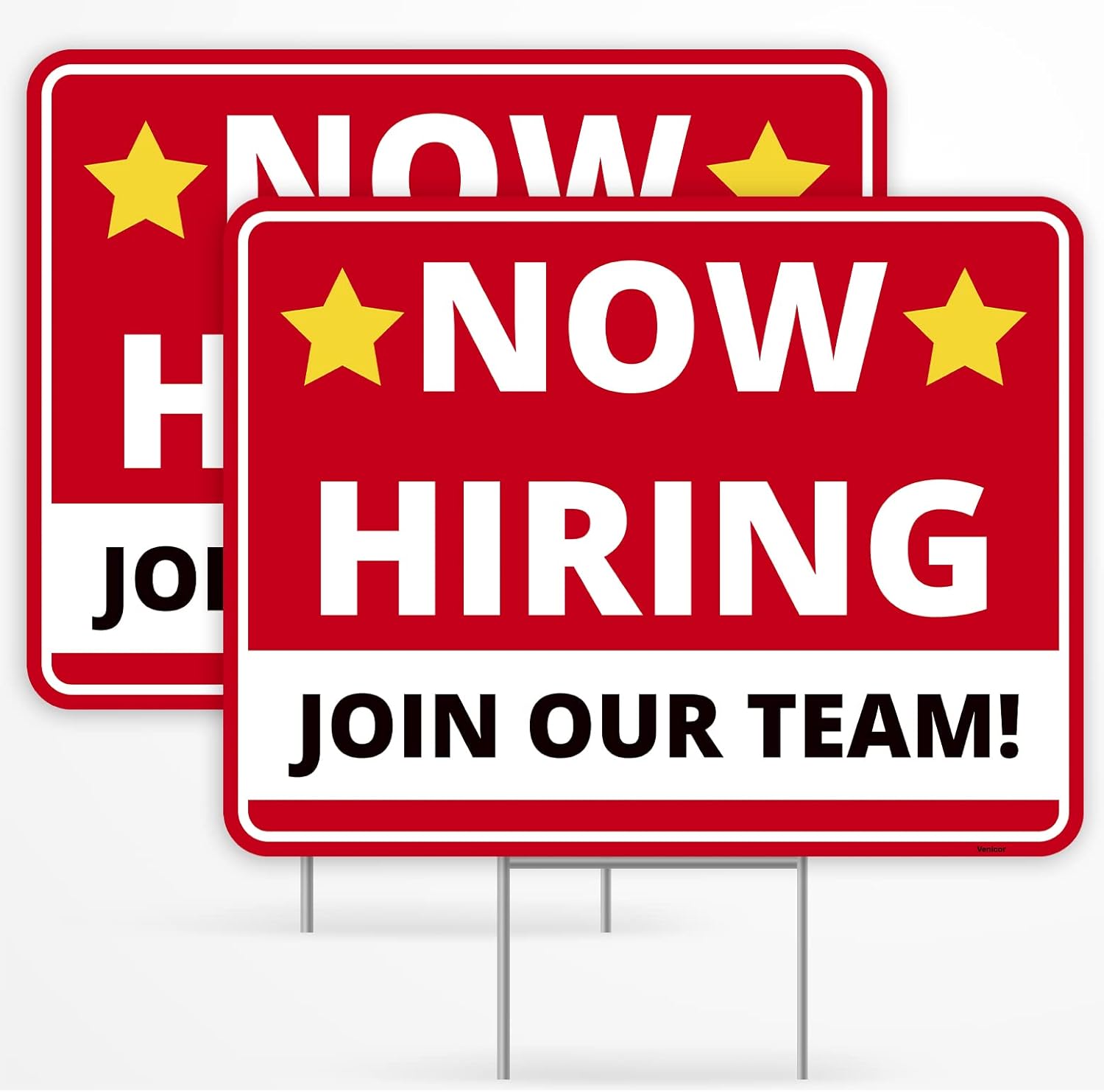 2PC Now Hiring Sign with Stake, 17 Inches by 13 Inches - Double Sided Signs - Corrugated Plastic - Help Wanted Hiring Signs for Business