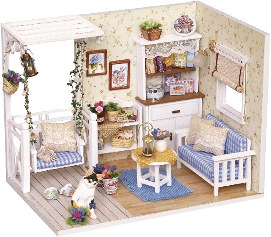 TuKIIE DIY Miniature Dollhouse Kit with Furniture, 1:24 Scale Creative Room Mini Wooden Doll House Accessories Plus Dust Proof for Kids Teens Adults(Kitten Diary)