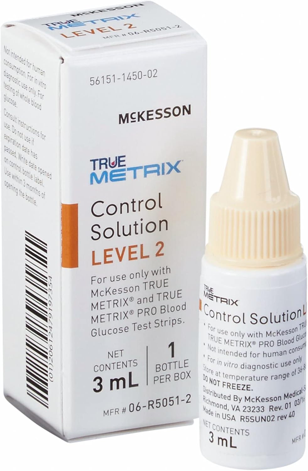 McKesson True METRIX Blood Glucose Testing Control Solution, Level 2, 3 mL Vial, 1 Count