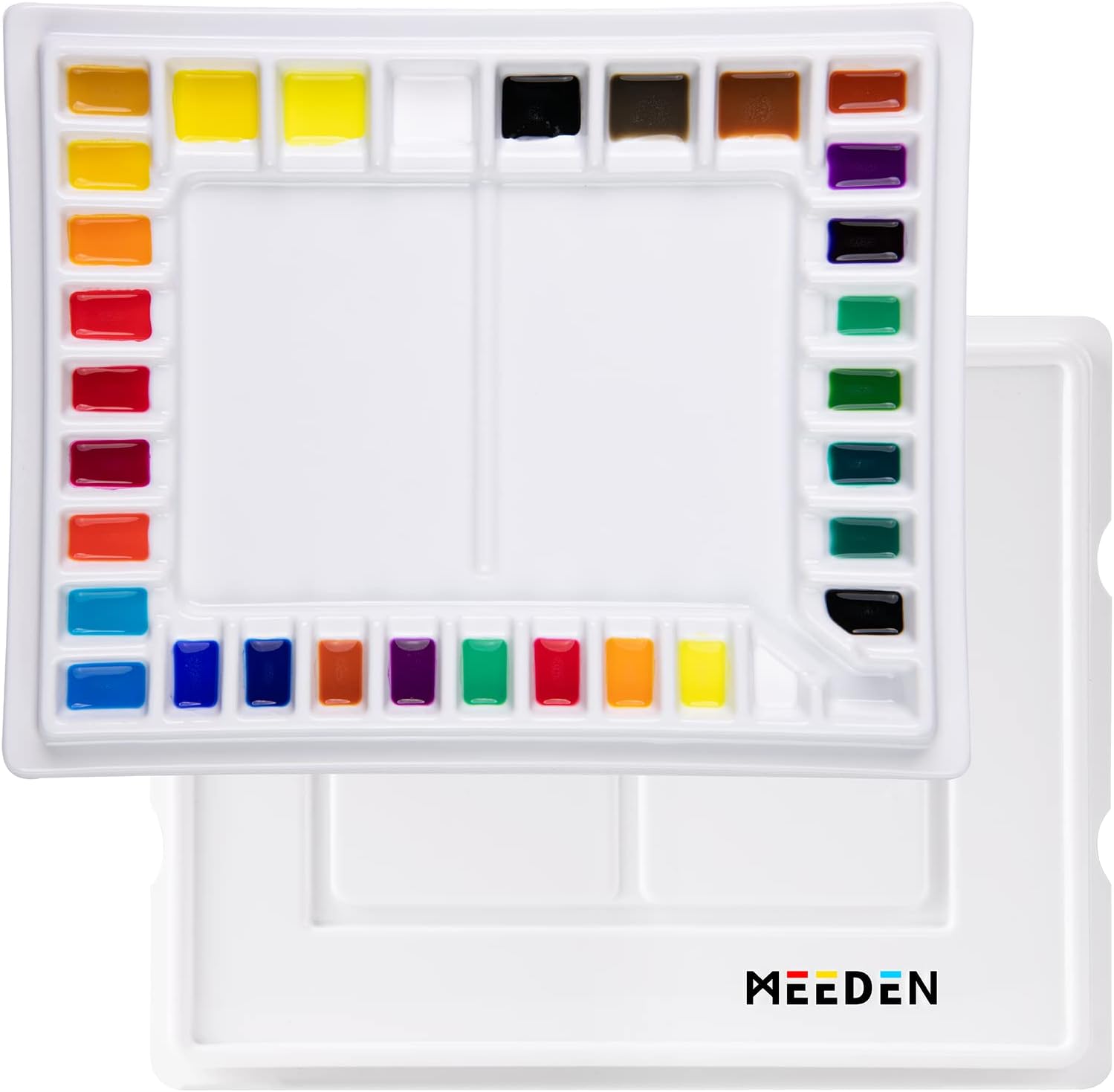 MEEDEN Watercolour Ceramic Palette: 33 Well Large Porcelain Paint Mixing Palettes with Lid 34.5 x 27.4 cm