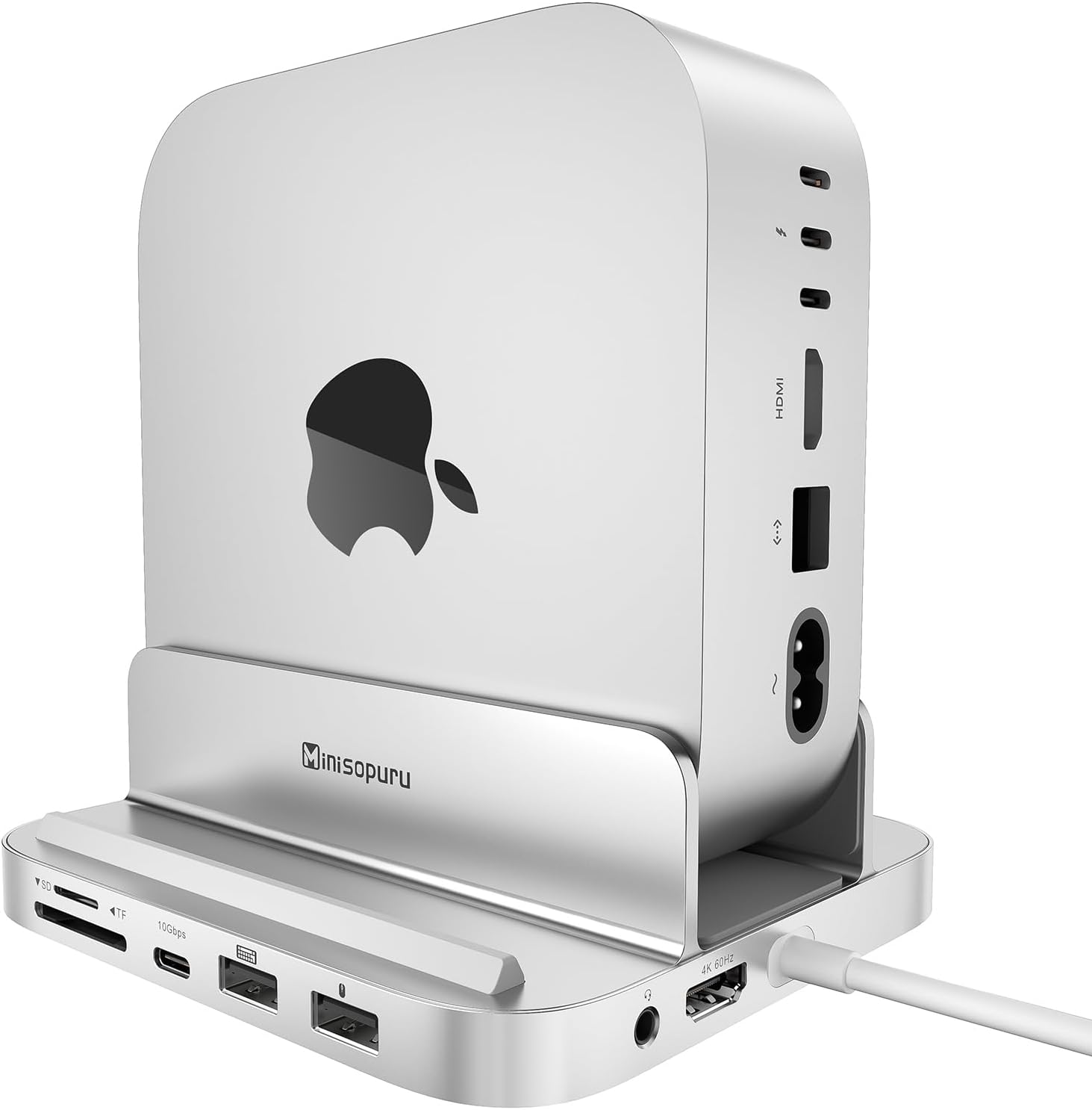 Minisopuru iExpandMate MINI218B MAX Mac mini M4 Dock & Stand with 4K@60 HDMI, 4TB M.2 NVMe SSD Enclosure,10Gbps USB C/A, TF& SD, 2X USB A 2.0, Audio Jack, for Mac mini M4/M4 Pro 2024