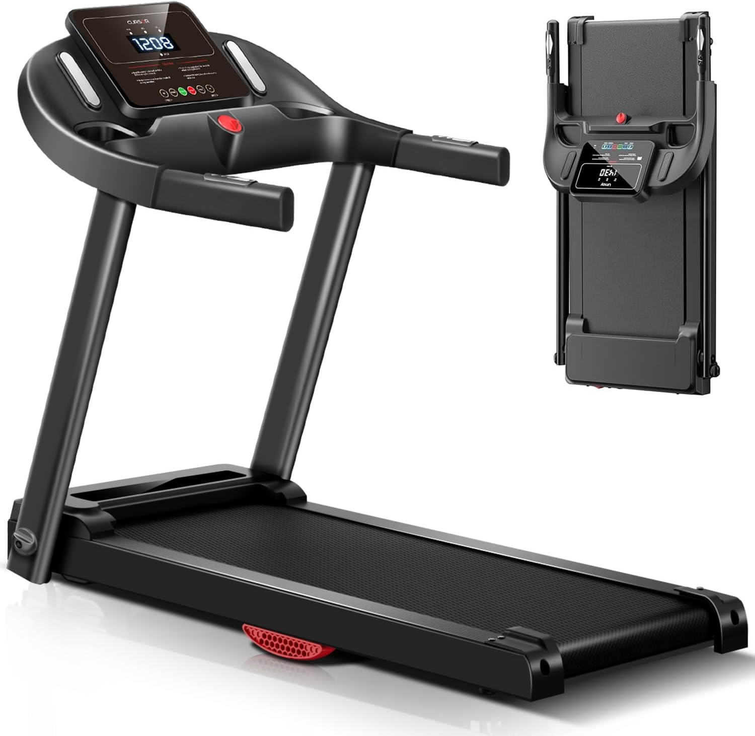 UMAY Treadmills for Home, 3.0HP Quiet Brushless Folding Treadmill with Heart Rate Sensor, Dual Cushion System, 14KM/H, Holder for Cup & Phone