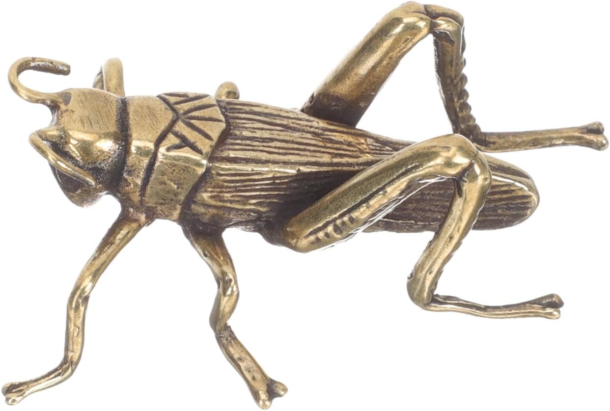Gadpiparty Vintage Decor Brass Cricket Figurine Feng Shui Brass Statue Lucky Cricket Fengshui Wealth Sculpture Animal Craft Collectible Figure Ornament for Home Desktop Office Golden Tea Party Favors