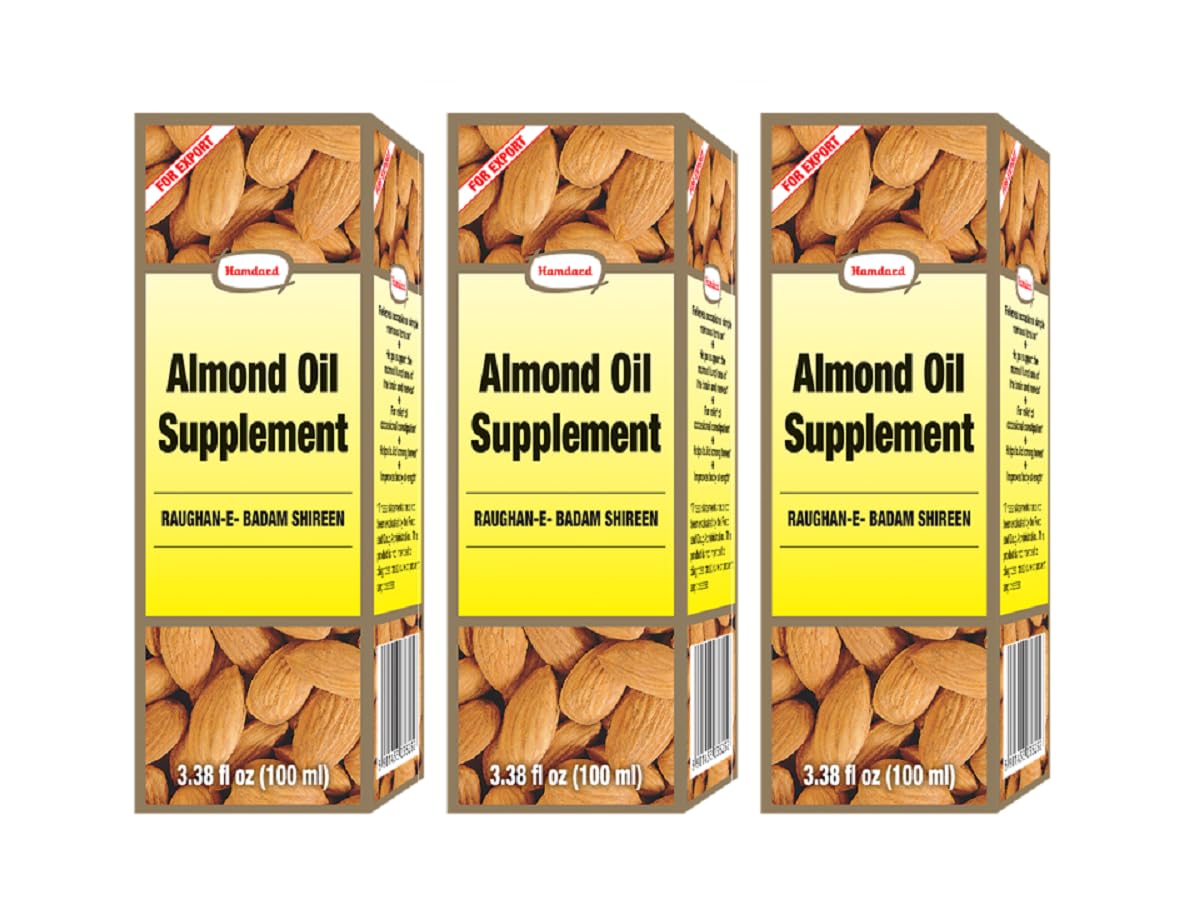 Hamdard Roghan Badam Shirin Almond Oil 100ml (Pack of 3) – Pure, sweet almond oil for health, hair, and skin care