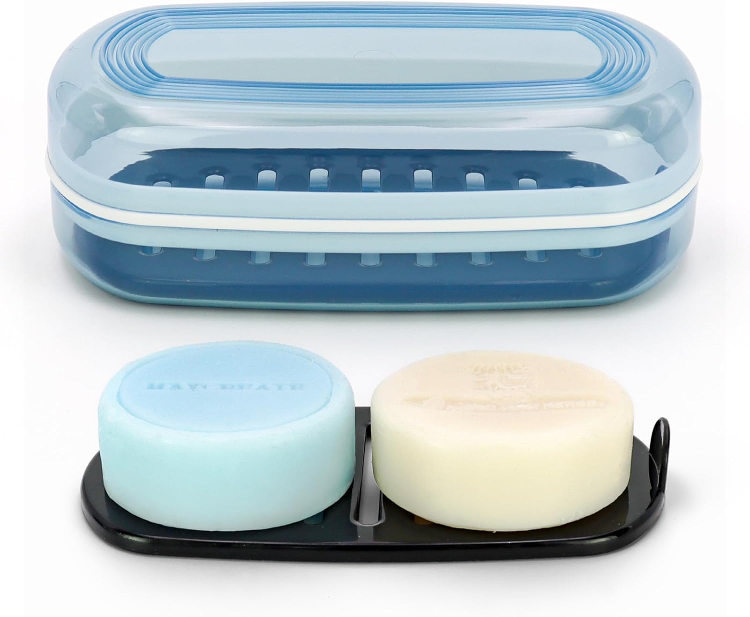 OZNER Clear Travel Soap Case - Leak-Proof Multi-Use Soap Holder with Draining Layer for Shampoo Bars, Gym, Travel & Camping​​​​（Blue,1 Pack）