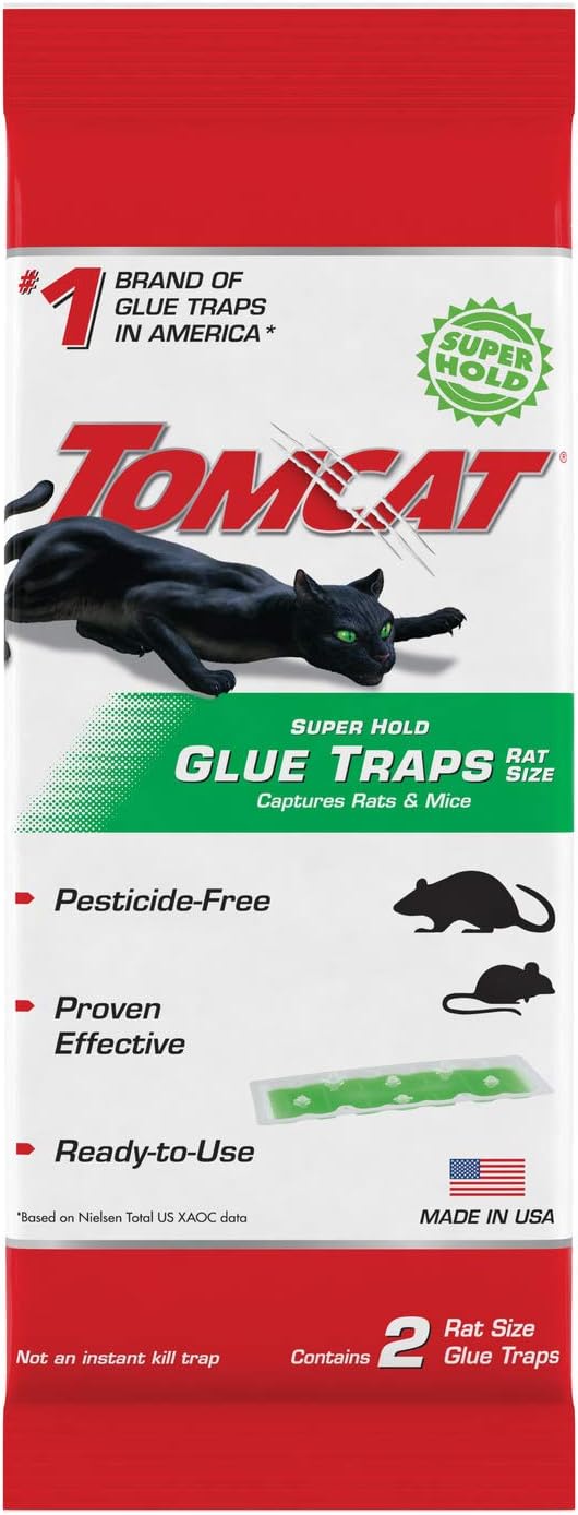 Tomcat Super Hold Glue Traps Rat Size for Rats, Mice, Snakes, Cockroaches, Spiders, and Scorpions, Ready-To-Use, 2 Traps