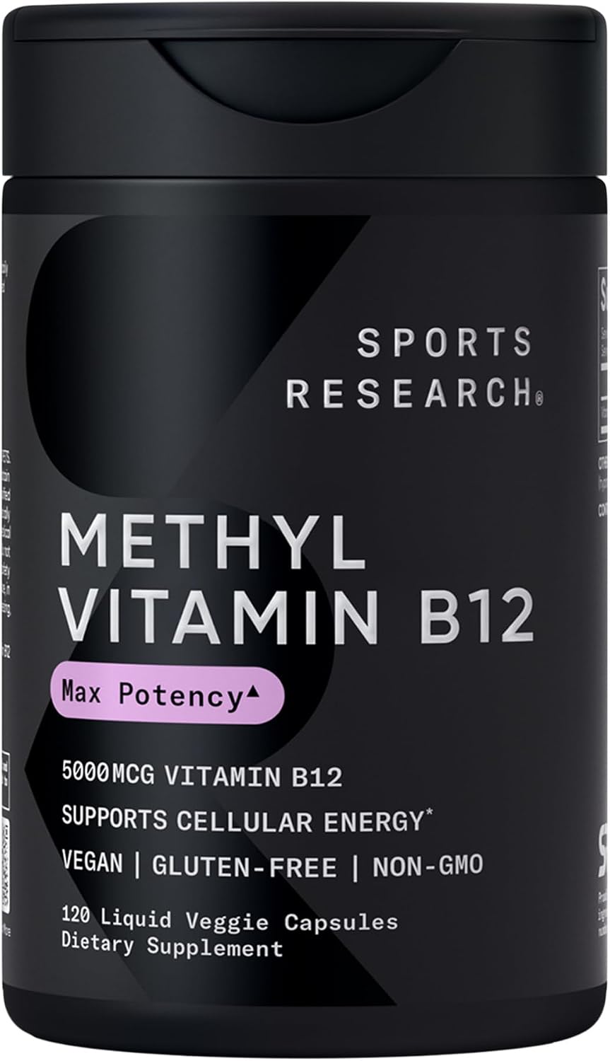 Sports Research® Vitamin B12 as Methylcobalamin 5000mcg, 120 Liquid Caps