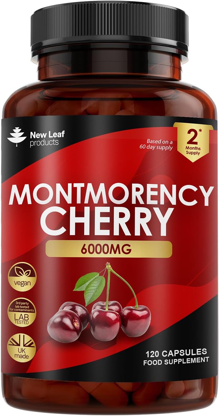 Montmorency Cherry 6000mg - 120 Capsules High Strength Concentrate - Natural Tart Cherry Vegan Supplements (not Tablets or Powder) - Non-GMO, 2 Months Supply - (2 per Serving) Made in The UK