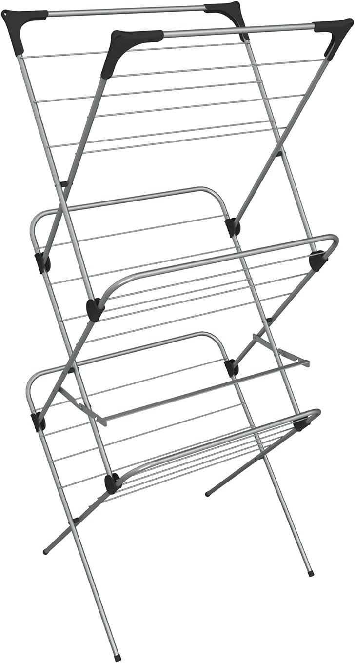 Vileda Sprint 3-Tier Clothes Airer, Indoor Clothes Drying Rack with 20 m Washing Line, Foldable Clothes Airer