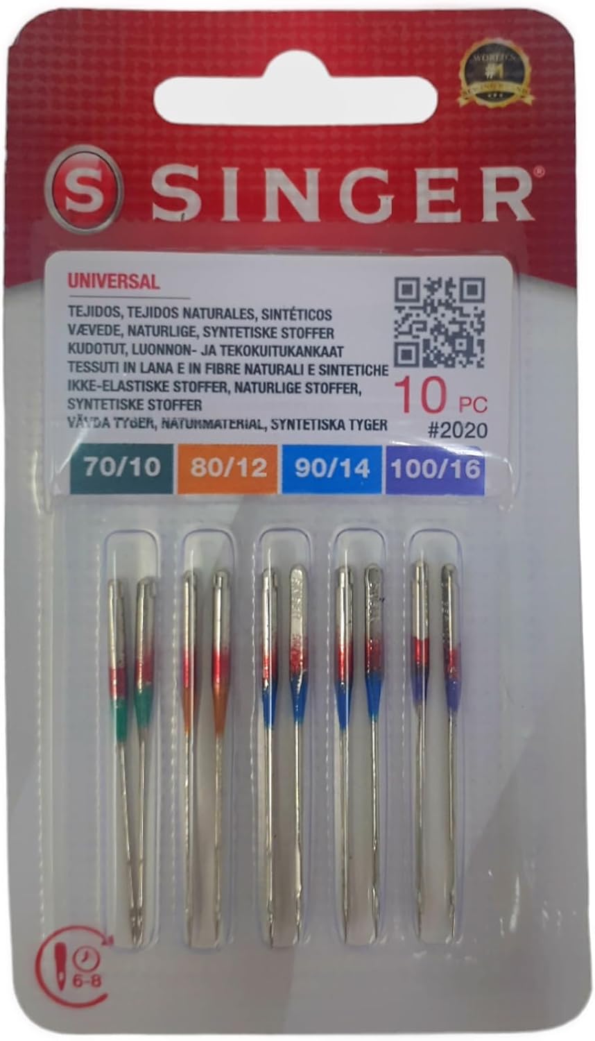 Singer 2020 130/705H Sewing Machine Needles / Thickness 70/09 to 100/14 for Woven Fabric / Set of 10