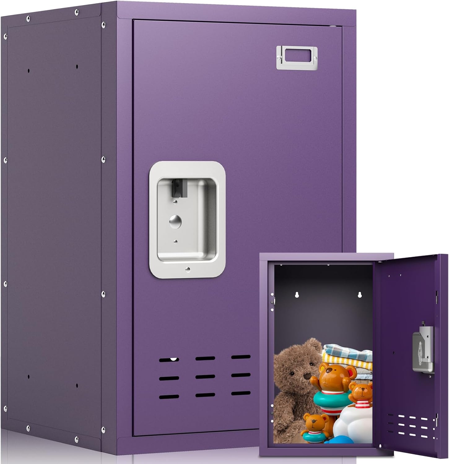 Metal Lockable Storage Cabinet with Locker Shelf, 24" H Small Locking Cabinet, Locker Organizer for Home, Bedroom, School, Office (Purple)