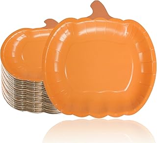 60pcs Thanksgiving Party Plates Pumpkin Paper Plates Thanksgiving Fall Party Supplies Disposable Autumn Harvest Orange Dinner Plates for Autumn Theme Party Serves 60