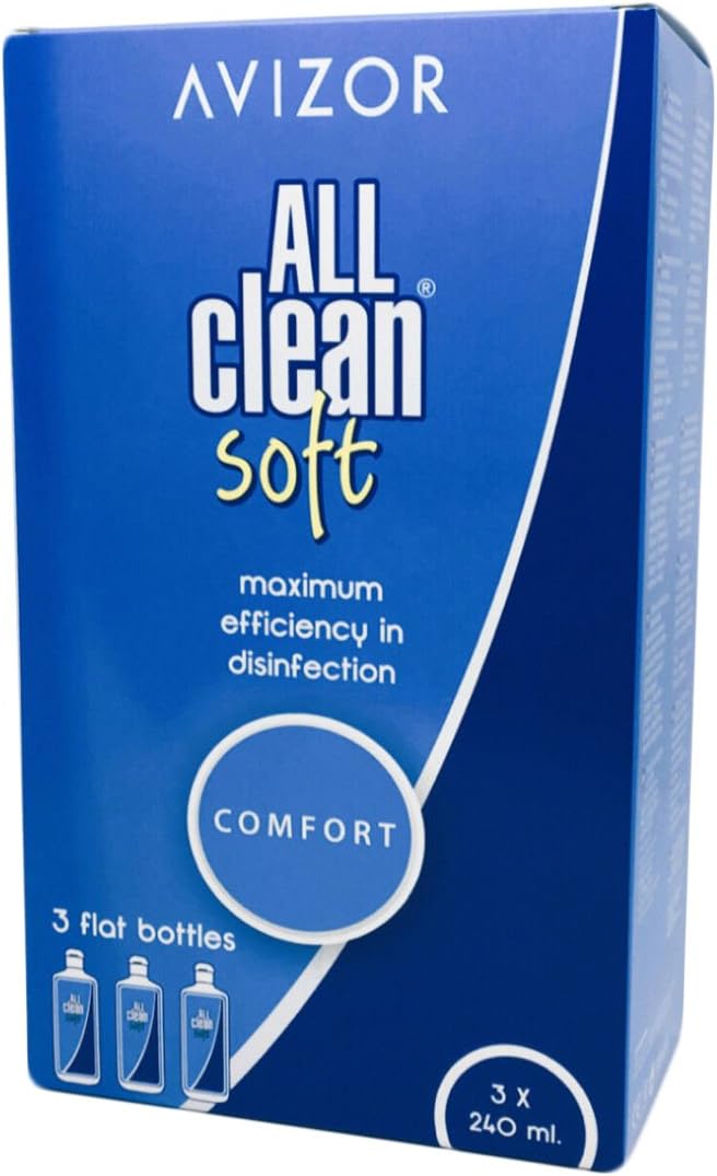 AVIZOR All Clean Soft Contact Lens Liquid. Unique Solution for Cleaning and disinfecting All Types of Soft Contact Lenses. 3 x 240 ml