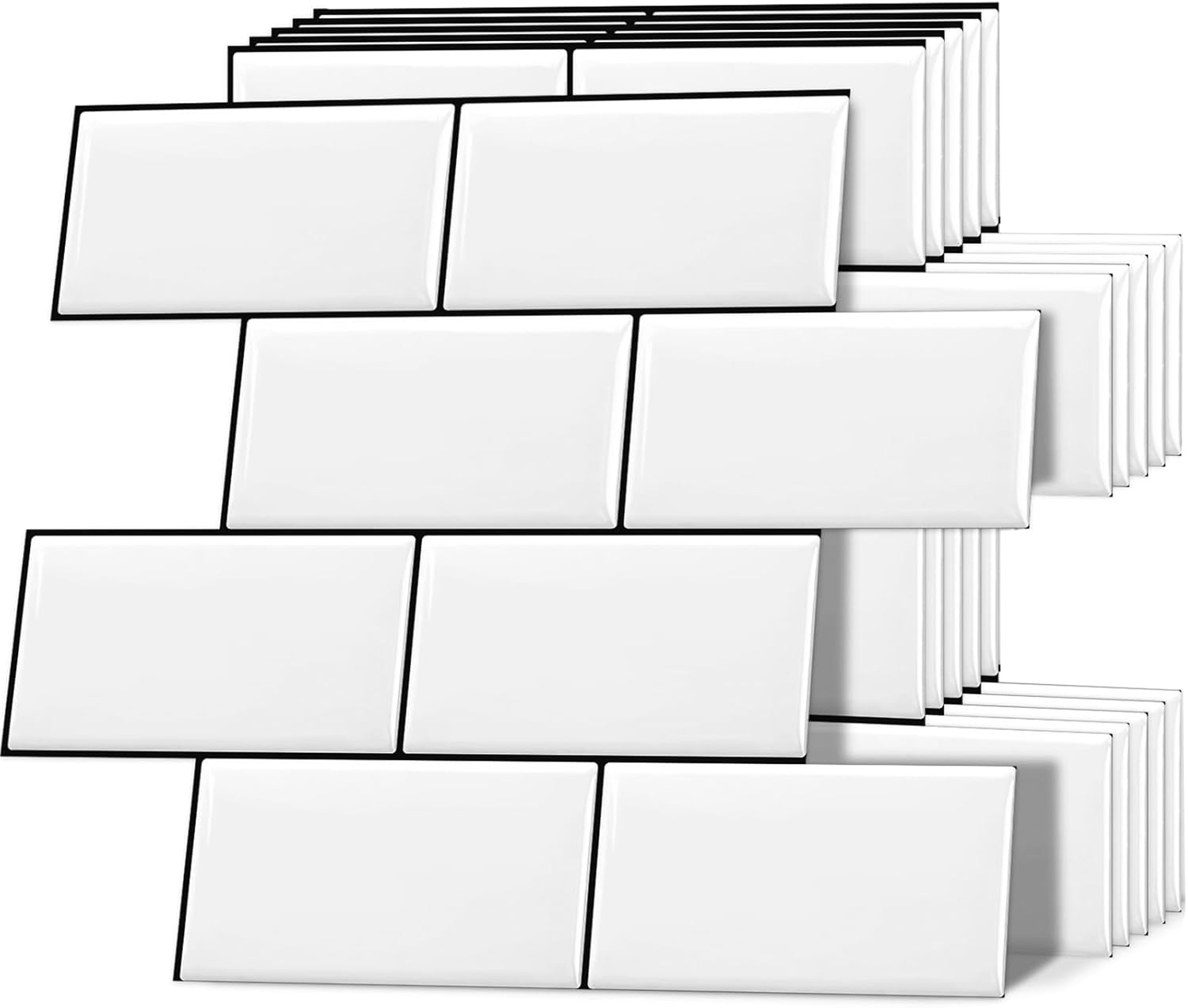 10 Peel and Stick Subway Tile Kitchen Backsplash for Wall, White (Thicker Design)