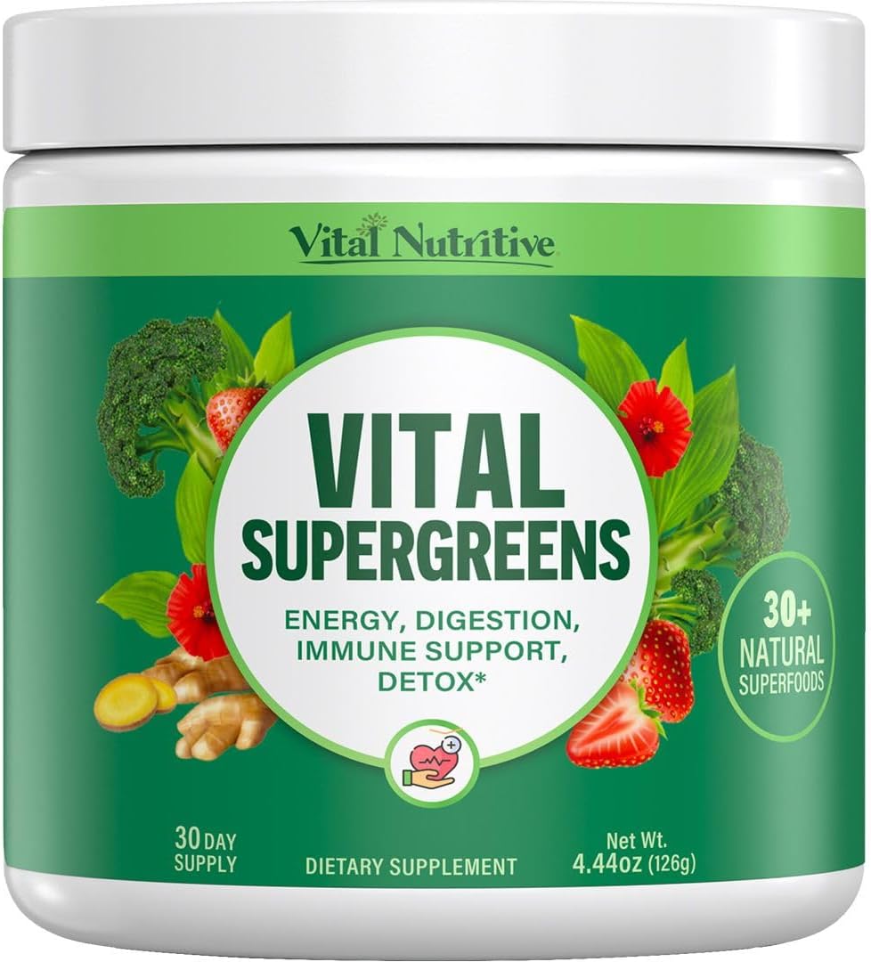 Vital Greens Superfood Powder, 30+ Ingredients – Daily Green Drink Powder w/Probiotics & Superfoods – Supergreens for Energy, Gut Health, Digestion Support, Plant-Based, Vegan Superfoods