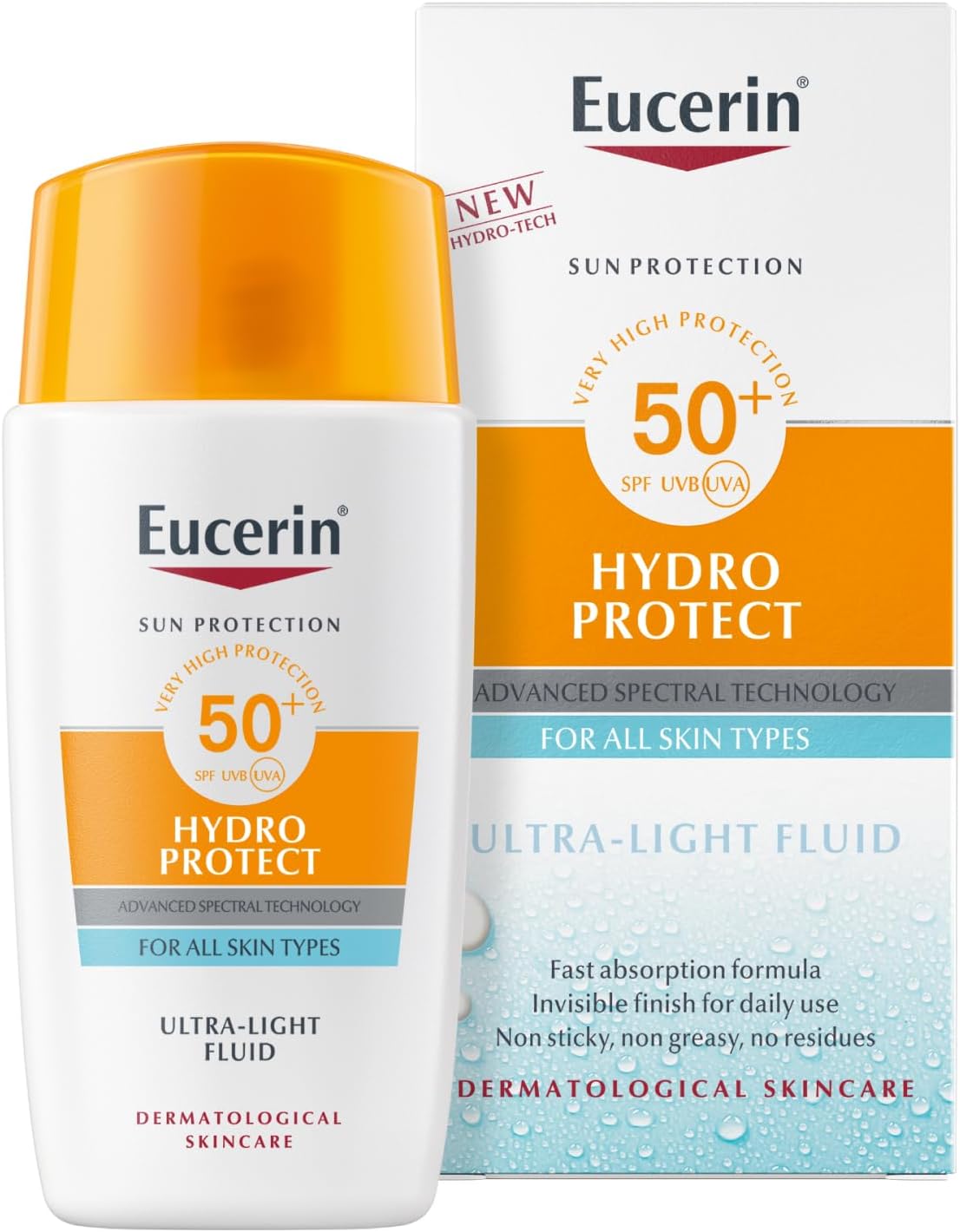 Eucerin Sun Face Hydro Protect Ultra-Light Fluid SPF 50+ 50ml, Facial Sunscreen with Non-Greasy Finish, Fast-Absorbing and Ultra Broad Spectrum Face Sun Cream