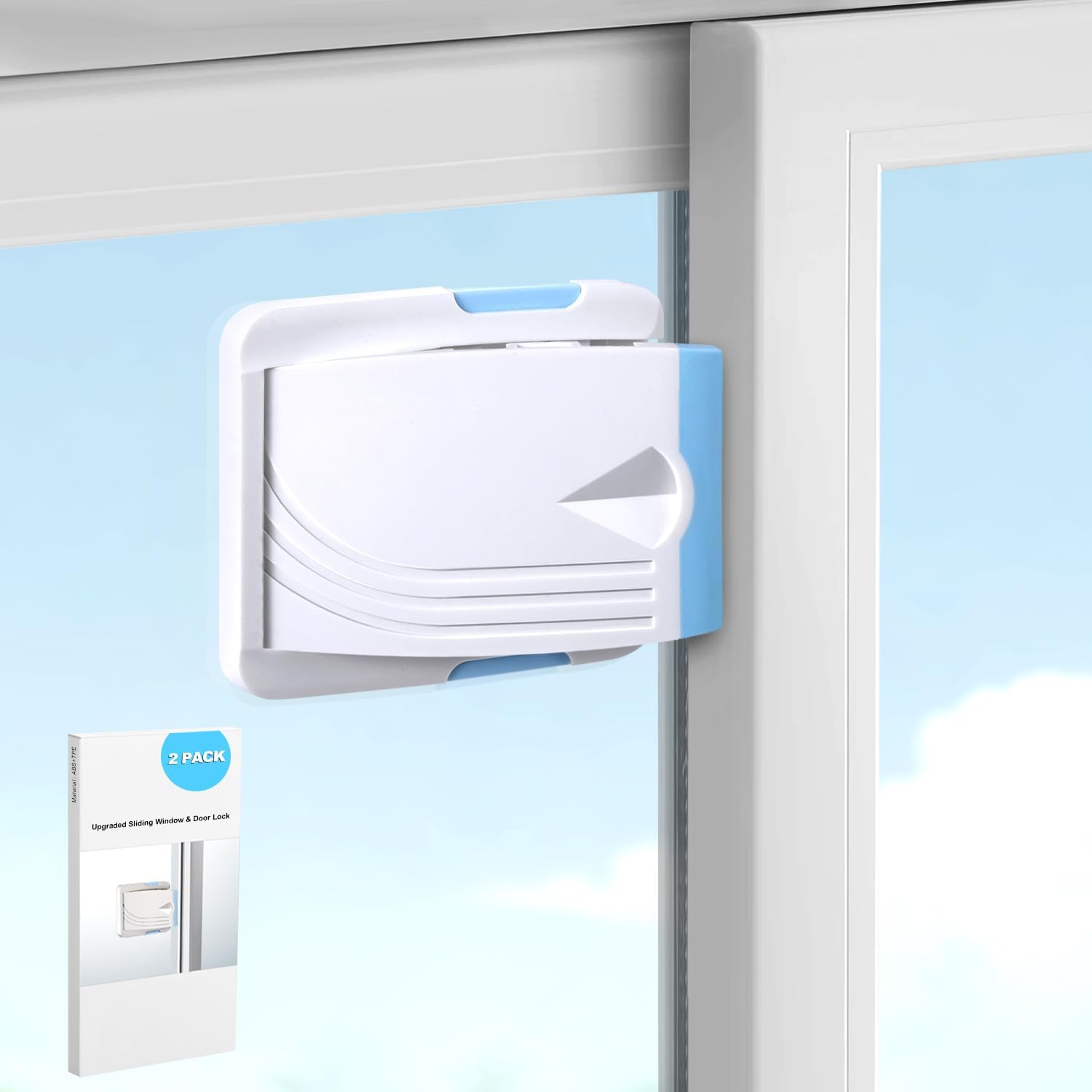 Sliding Door Lock 2 Pack, Child Safety Lock For Sliding Glass Doors, Easy To Install, Keeps Your Baby Out Of Danger, For Sliding Glass Doors, Sliding Windows, Sliding Closets, Etc (Blue)