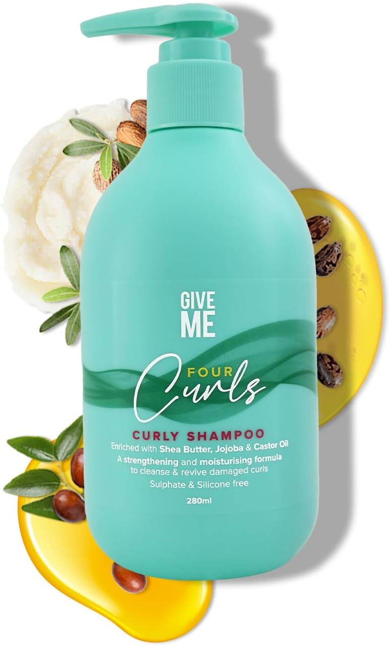 Give Me Cosmetics Four Curls Shampoo, Curly Hair Products, Moisturising, Sulphate Free, Hydrating Formula Infused with Shea Butter Castor and Jojoba Oil