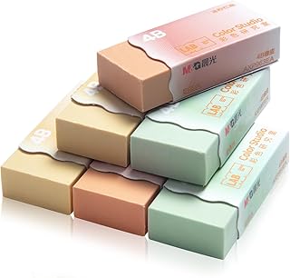 M&G 6 Pcs Pencil Erasers, Assort Color Rectangular Erasers, Writing Erasers for School Office, Art Erasers for Drawing (Milk Tea Color)
