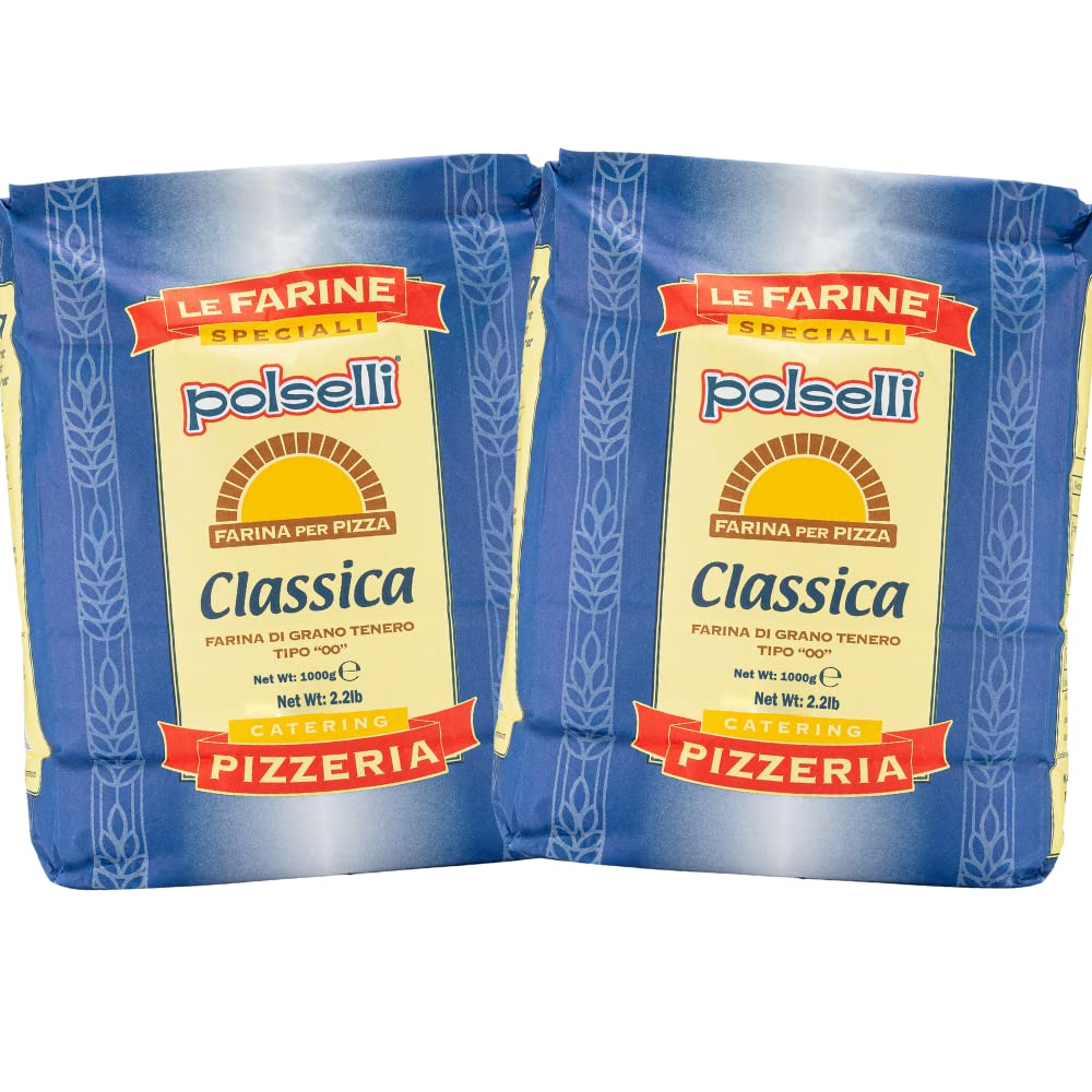 POLSELLI 2 PACK, Classica, Type 00 Flour, Tipo OO, All Natural, No Additives, Unbromated for Pizza, Bread, Pasta, and Baking, 2 pack x 1 kg (2.2 lbs)