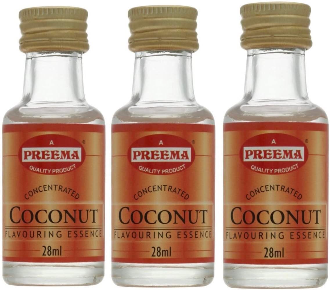 Coconut Flavouring Essence 3X28ml - Preema - Aromatic Food Flavouring for Baking Cakes, Cookies, Icings, Desserts, and Drinks - Tropical Flavour