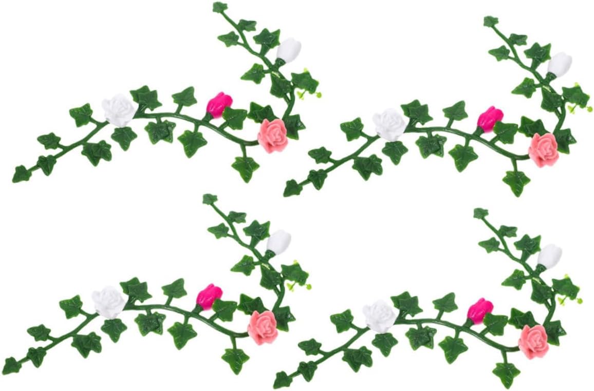 TOBBOMEY 4pcs Miniature Dollhouse Floral Vines Artificial Flower Garland Low Maintenance Mini Garden Decoration Accessories for Collectors and Dollhouse Enthusiasts