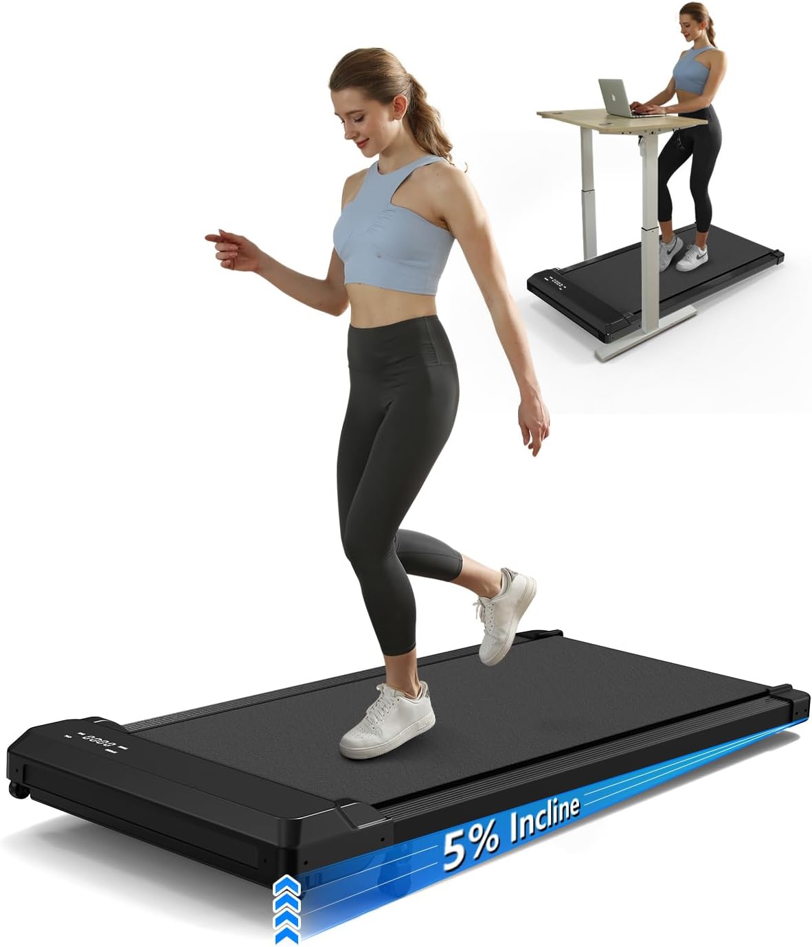 3-in-1 Walking Pad with Incline,2.5 HP Under Desk Treadmill for Home Office,265 LBS Compact Walking Treadmill with LED Display,No Assembly