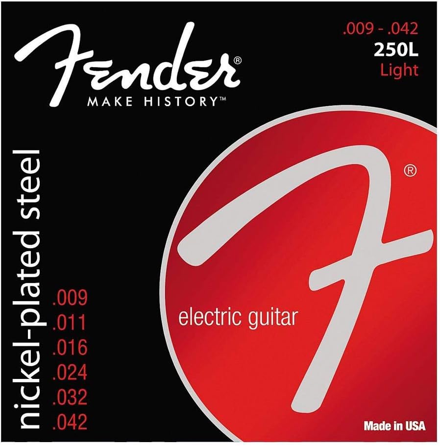 Fender Super 250 Electric Guitar Strings, 9-42 Gauge, Nickel-Plated Steel, High Output and Smooth Feel, Ball End, Dynamic Rock and Blues Tone, 1 Set