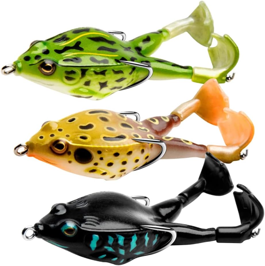 Fishing Lures Set,Floating Lures Life-Like Swimming Swimbait for Trout Bass Perch Pike-Frog Lure Silicone Double Propeller Frog Bait Soft Simulation for Freshwater Saltwater 3PCS
