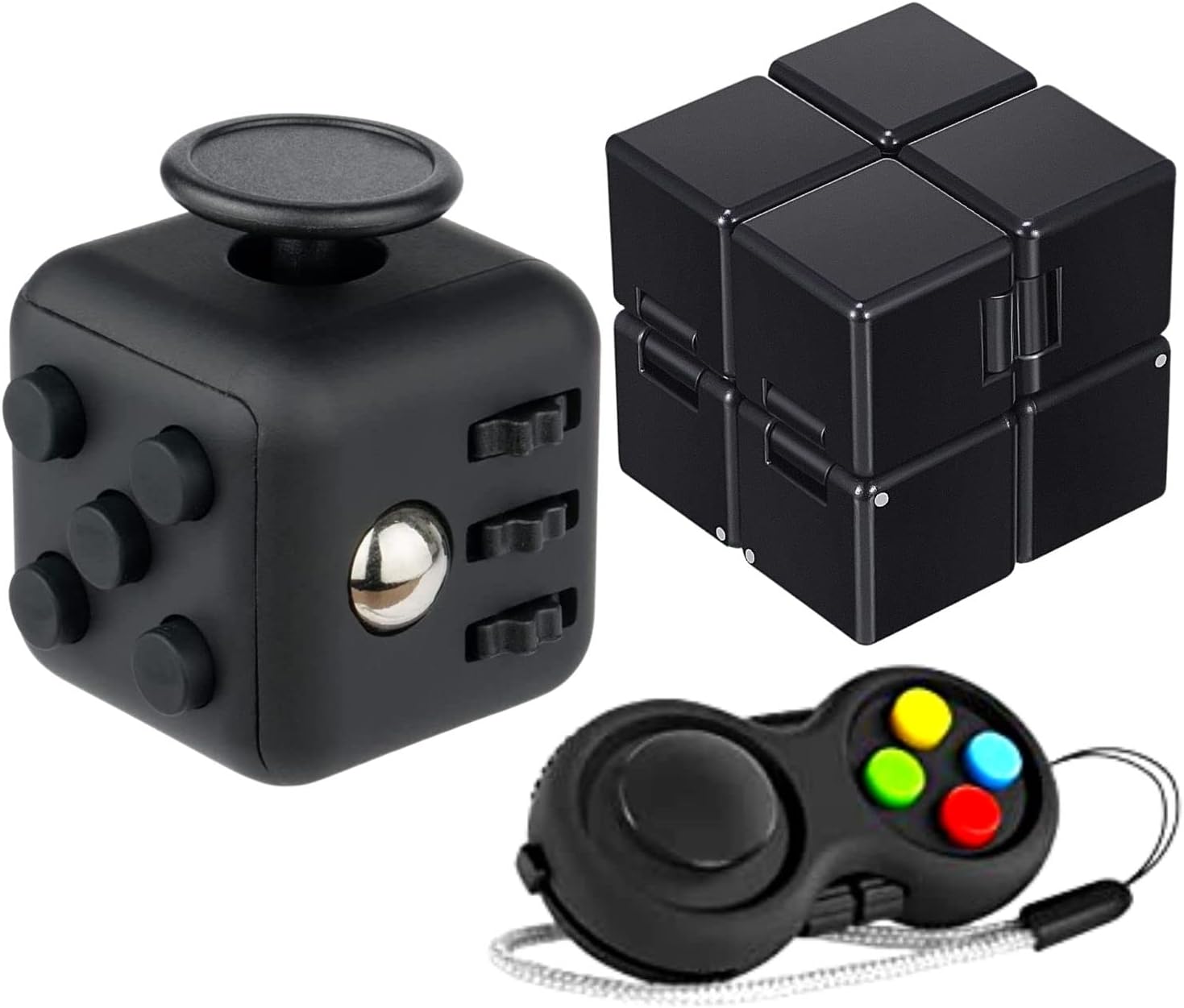 Yeefunjoy 3Pcs Fidget Toy Cube Toy, Pad, Infinity Cube, Stress Reducer, Anxiety Relief, Focus, Sensory, Black, Adult, Small