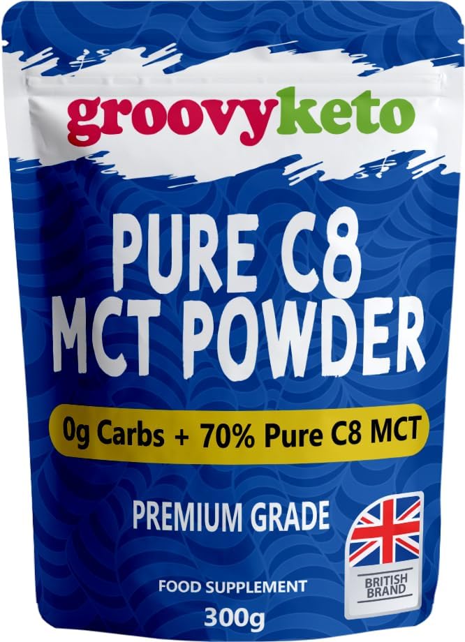 Groovy Keto Pure C8 MCT Powder | MCT C8 Oil Powder | Instant Ketone Energy | Purest Form of MCT | 100% Pure Caprylic Acid | 0g Carbs | Enhances Ketosis & Fasting | 300g