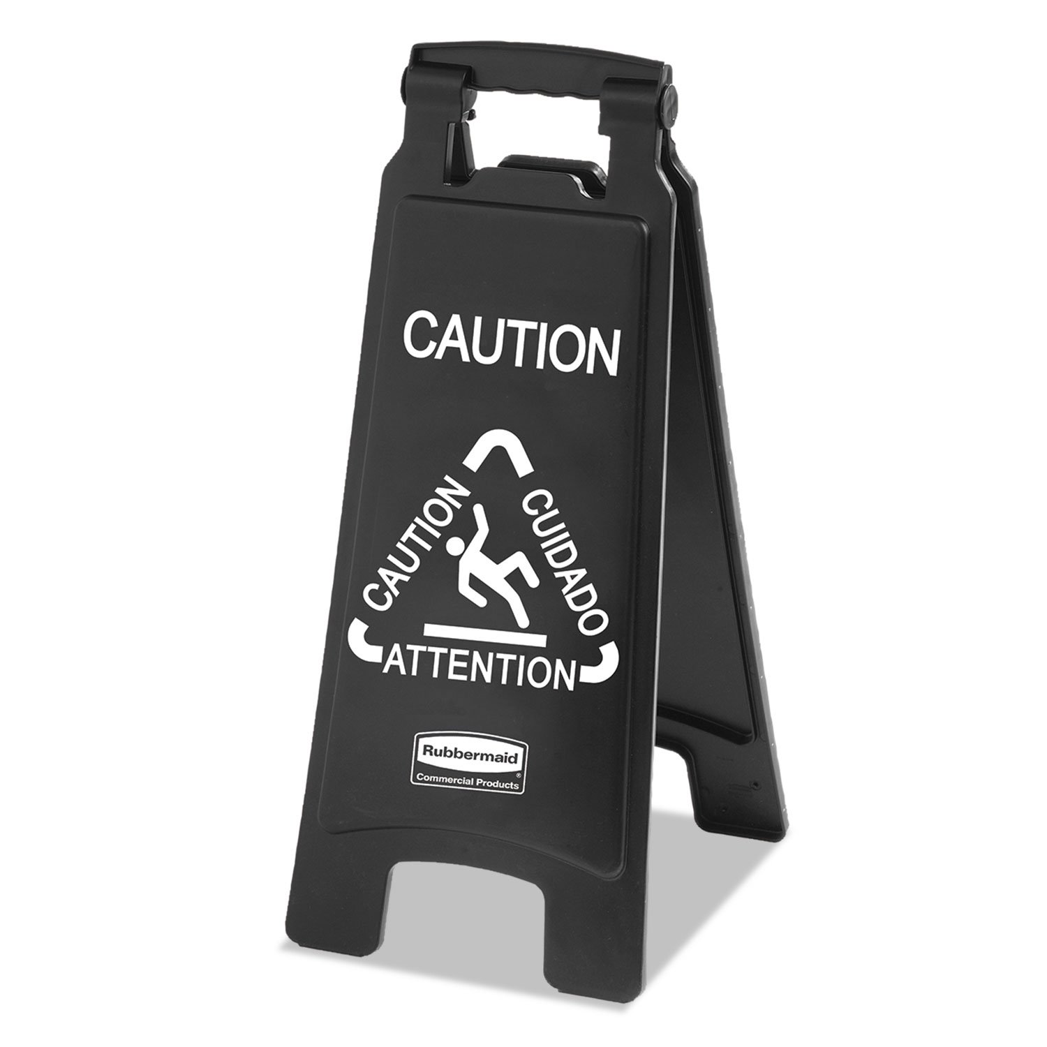 Rubbermaid Commercial Products 2-Sided Multilingual Caution Sign Black 1867505