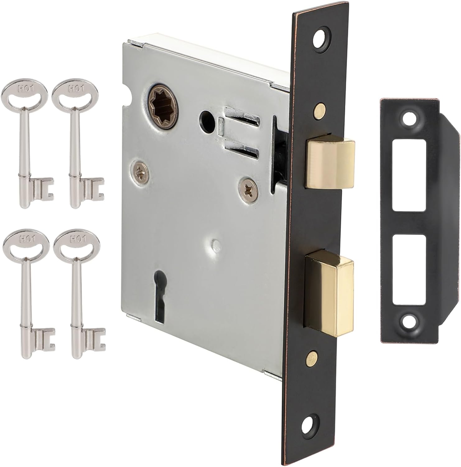 Mortise Lock Set Interior Door, Old Door Lock Replacement Parts, Antique Vintage Door Lock Hardware, Skeleton Keys and Reversible Latch, Mortise Lock Kit, Oil Rubbed Bronze Finish