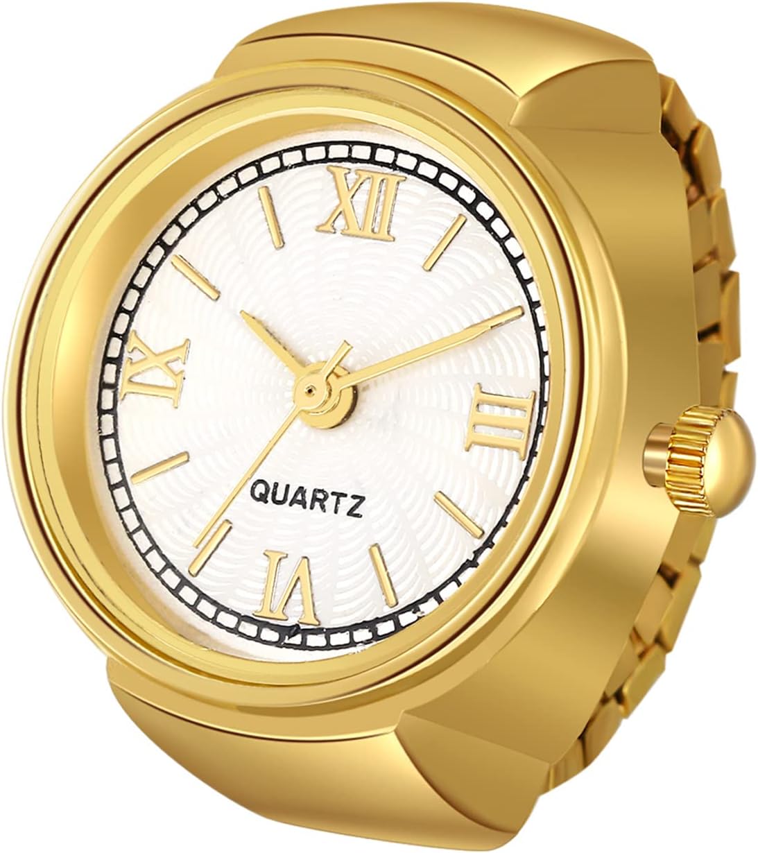 JewelryWe Men Women Finger Watch Stretchy Band Elastic Round Simple Dial Quartz Ring Watches