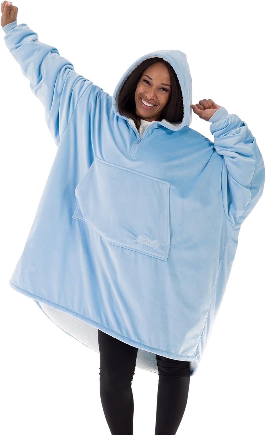 THE COMFY Original | Sherpa Lined Microfiber Fleece Wearable Blanket, Oversized Design with Hood and Pocket from Shark Tank