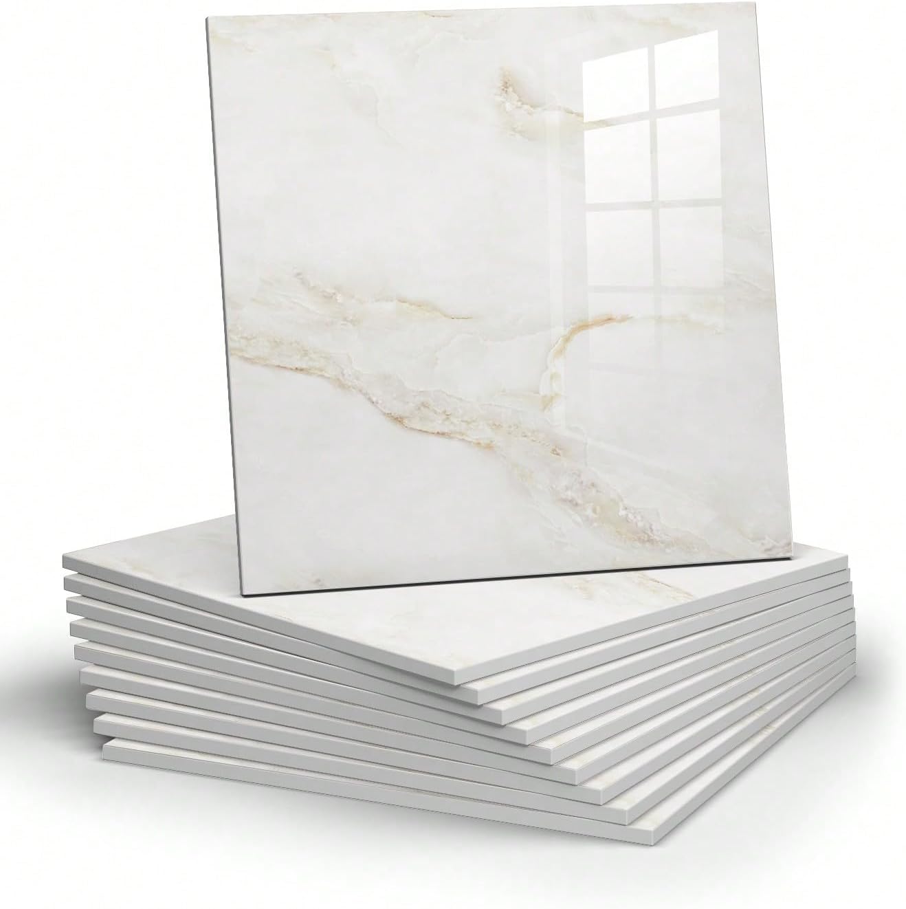 10pcs of Self-adhesive Marble Tiles, Waterproof Backsplash Wallpaper-11.8 "x11.8", PVC Wall Panel DIY Wall Tiles Suitable for Kitchen, Dining Room, Bedroom and Living Room Stickers (Fish Belly White)