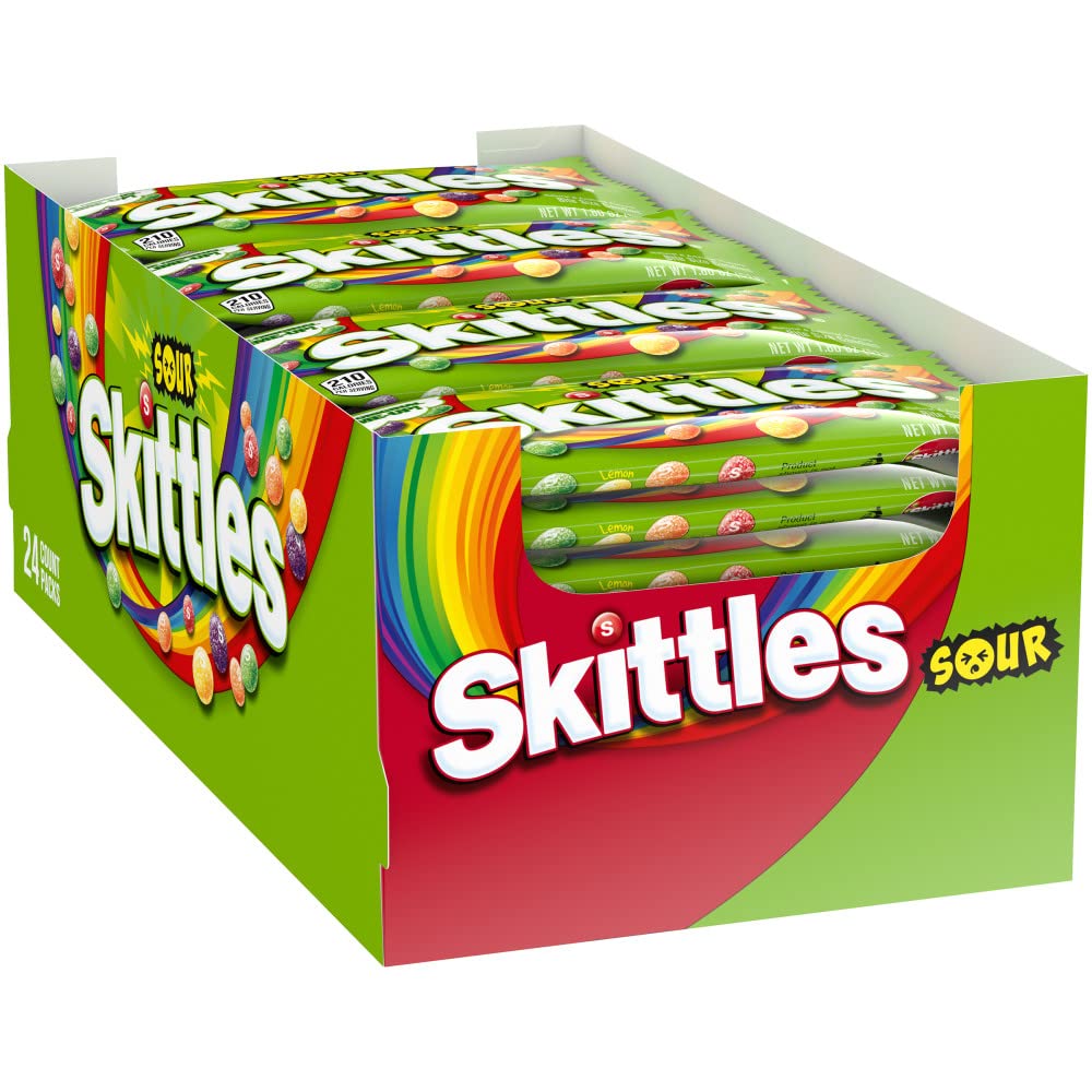 SKITTLES Sours Chewy Sour Candy Packs, Full Size Bulk Candy, Pack of 24