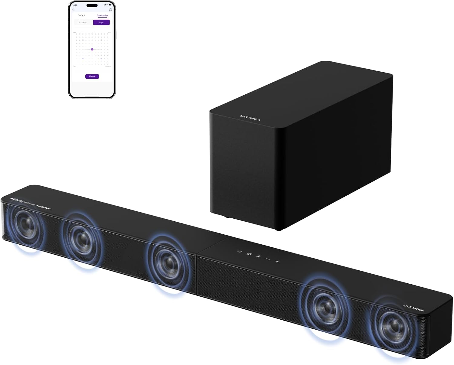 ULTIMEA 5.1ch Soundbar with Dolby Atmos, Sound Bar with Subwoofer for Smart TV, BassMX and VoiceMX Tech, Home Theater Surround Sound System for TV, 300W, App, BT 5.4, Poseidon M60 (2025 Model)