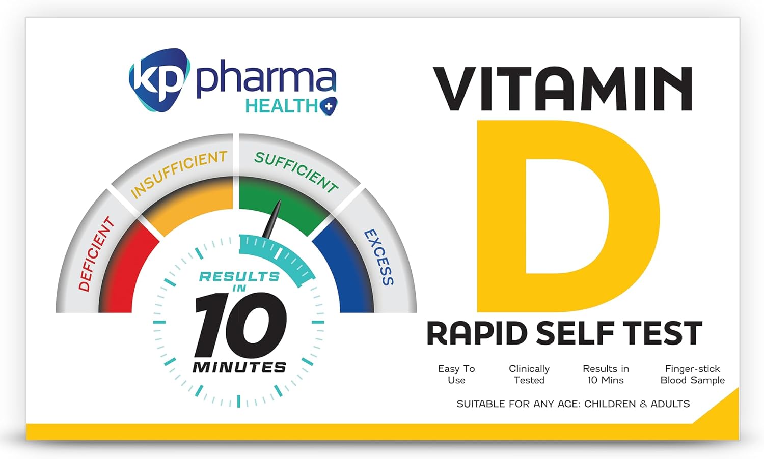 KP Pharma Vitamin D Test Kit, Check for UV Deficiency & Insufficiency Level at Home, Clinically Tested, Certified by CE, Easy and Quick Test Kit for Accurate Results - 1 Vitamin D Testing Kit