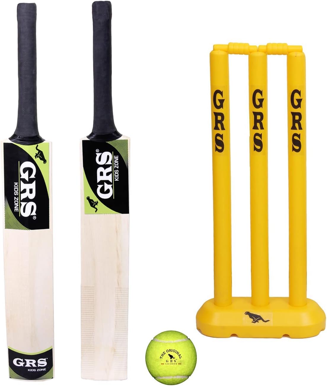 GRS Kids Zone Popular Willow Cricket Bat with Wicket Set & 1 Tennis Ball for Kids (Size 3, Age 6-10 Years) Multicolor