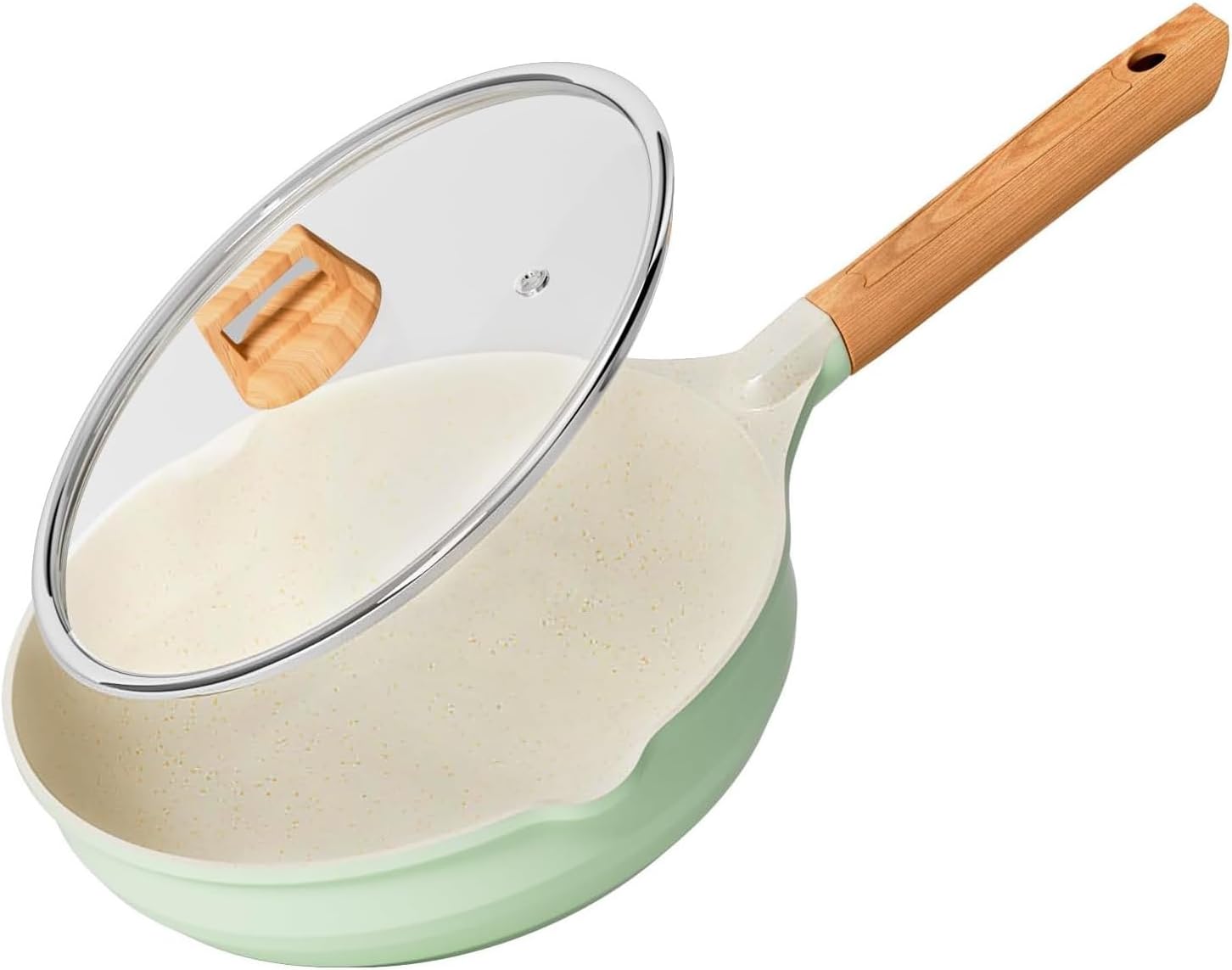 Nonstick Wok Pan with Lid, 12 Inch Non Stick Wok Stir Fry Pan with Ergonomic Handle and Unique Cover Beads, 100% APEO and PFOA Free Suit for Gas, Electric, Induction & Ceramic Stoves,Green