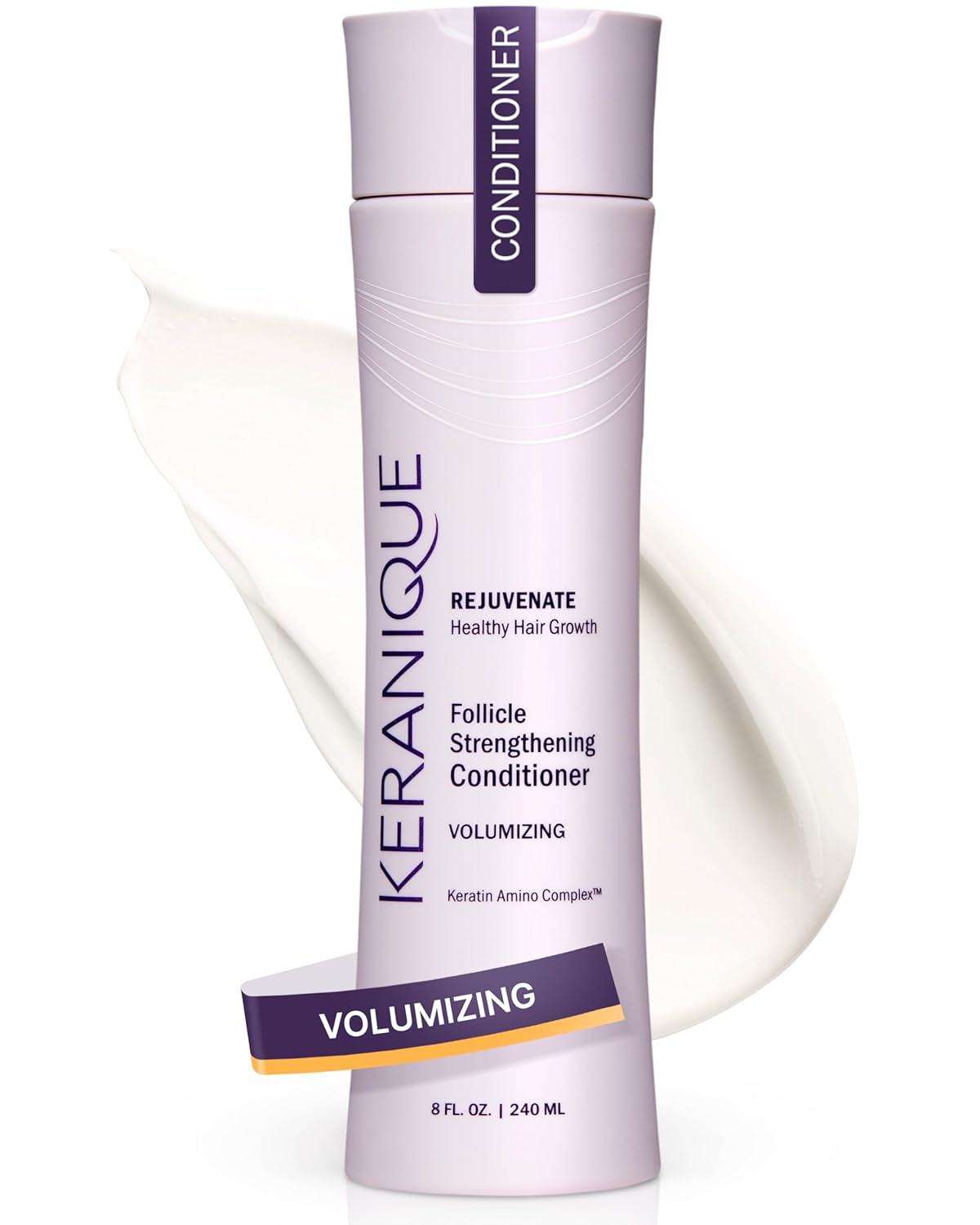Keranique Volumizing Keratin Conditioner for Thinning Hair, Hair Regrowth | Keratin Amino Complex, Free of Sulfates, Dyes and Parabens, 8 Fl Oz
