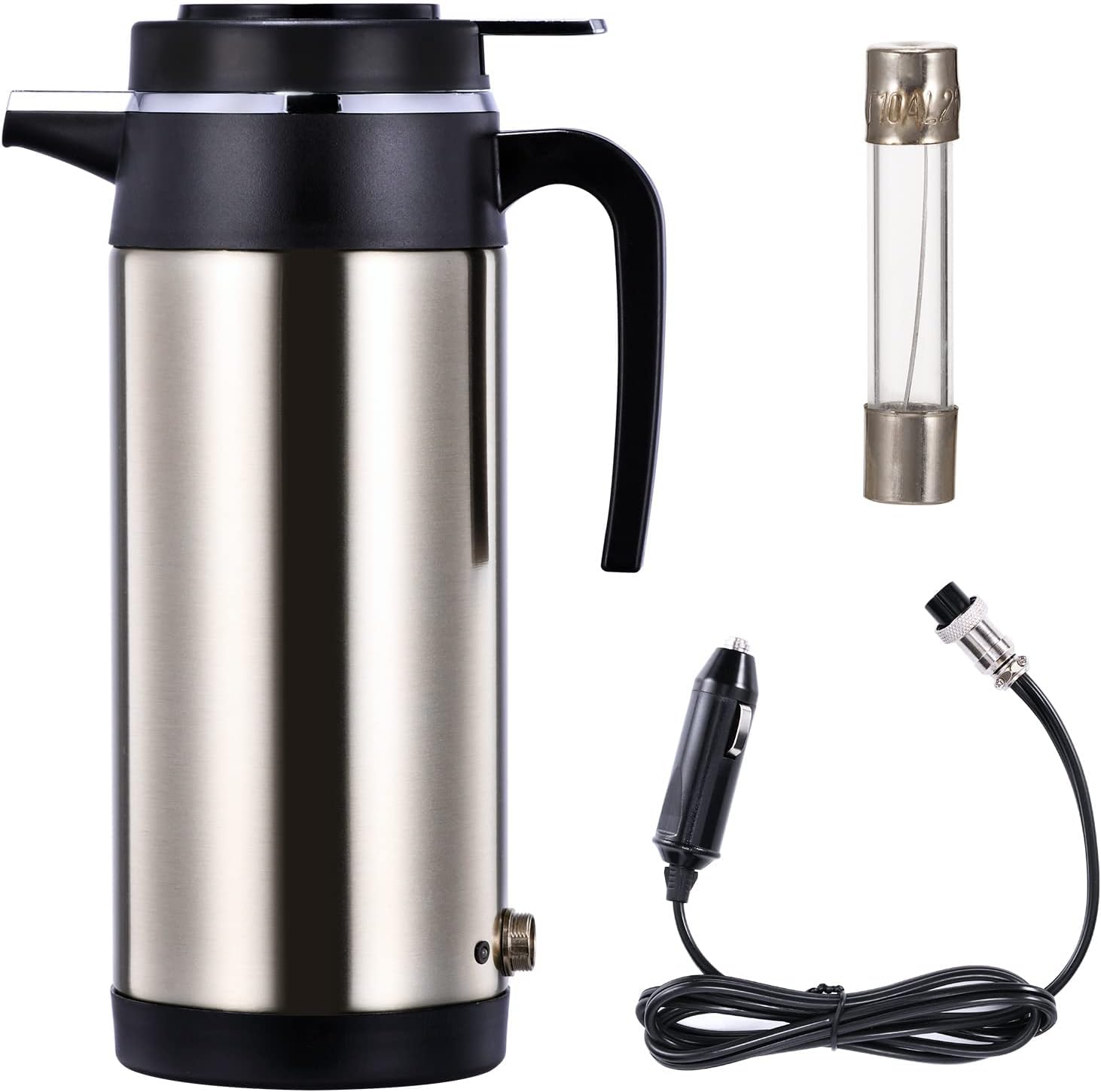 Car Electric Kettle 12V Hot Water Bottle 1200Ml Portable Car Kettle Boiler with Led Indicator Light Metal Travel Thermoses Heating Bottle for Water Tea Coffee Milk (40oz, 12V Car)