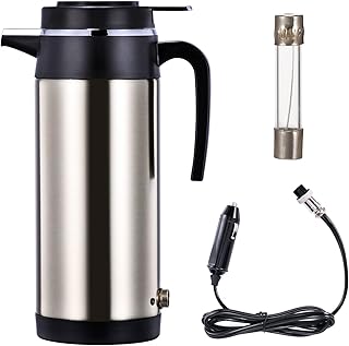 Car Electric Kettle 12V Hot Water Bottle 1200Ml Portable Car Kettle Boiler with Led Indicator Light Metal Travel Thermoses Heating Bottle for Water Tea Coffee Milk (40oz, 12V Car)